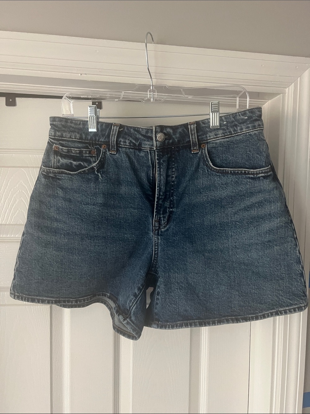 Curvy High-Rise Dark Blue Stretch Denim Shorts